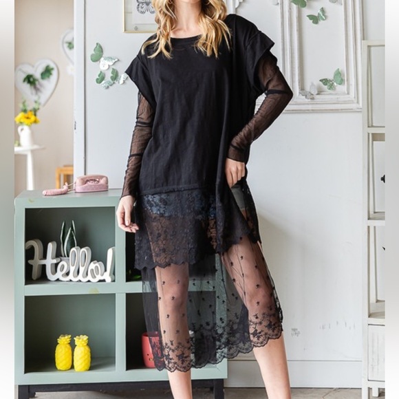 Mineral Washed Lace Ruffle Top